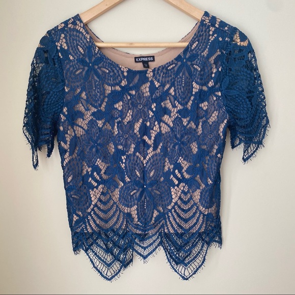 Express Tops - Express teal lace overlay short sleeve blouse